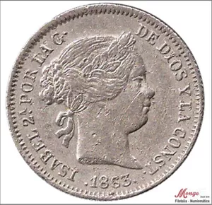 Spain Isabel II 1 Real 1863 Barcelona Ag - Descolgada BC / F 268 - Picture 1 of 2