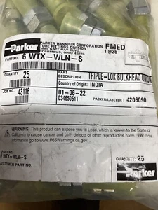 Bag Of 25 Parker 6 WTX-WLN-S Triple-Lok Bulkhead Union - Picture 1 of 2