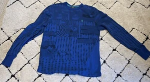 Volcom Shirt Mens Large Blue AOP Thermal Waffle Knit Long Sleeve Skater Surfer - Picture 1 of 5