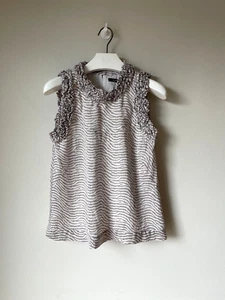 French Connection Top Vest Tank Grey White Print Ruffle Edges UK 8 - Picture 1 of 8