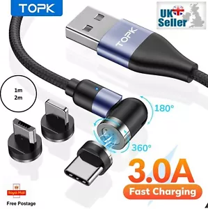 3 in 1 Magnetic Fast Charging USB Cable Charger 3A Phone Type-C Micro USB IOS - Picture 1 of 19