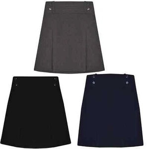 Girls School 4 Button Pleat Uniform Skirt Half Elasticated Kids Skirt Size 5-14 - Picture 1 of 6