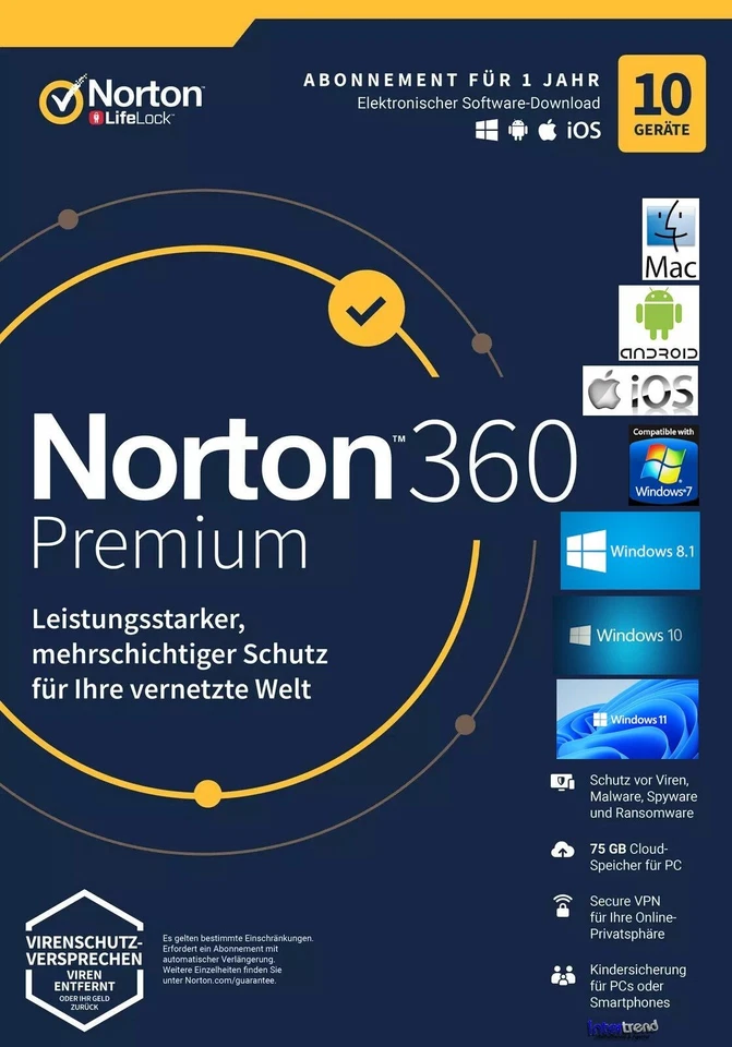 Norton 360 Premium Software Download - 10 Geräte / 1 Jahr