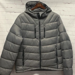 Club Room Large Men's Chevron Quilted Hooded Puffer Jacket Gray Charcoal NEW - Picture 1 of 8