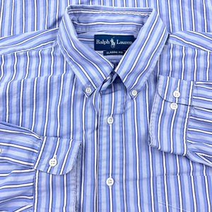 Ralph Lauren Shirt Men XL Blue Striped Button Up Classic Fit Poplin Dress 17 * - Picture 1 of 13