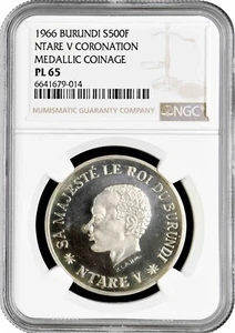 Burundi 500 francs 1966, NGC PL65, "Coronation of Ntare V" silver coin - Picture 1 of 2