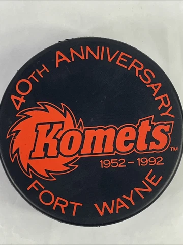 Fort Wayne Komets Vintage Hockey Puck 1952-1992 IHL Hockey Domino’s Pizza WOW Cover