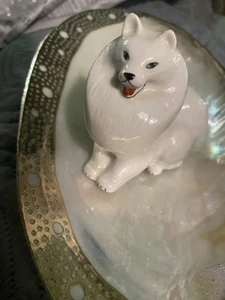 Lomonosov White Porcelain Figurine Dog Spitz Small 3 1/4 inches long #1 - Picture 1 of 6