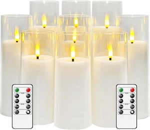 9 Pack Flickering Flameless LED Pillar Candles Battery Operated with Timer White - Picture 1 of 6