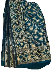 100 % reines Kaschmir Jamavar türkis Blumen Schal Made in India - Bild 1 von 8