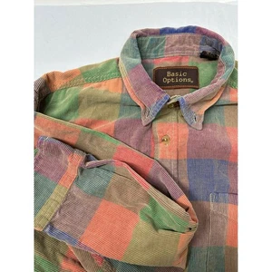 Basic Options Multicolor Plaid Corduroy Button Up Shirt Menswear Casual - Picture 1 of 5