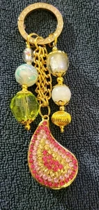Pocketbook Keychain Charm Bling Goldtone Paisley - Picture 1 of 7