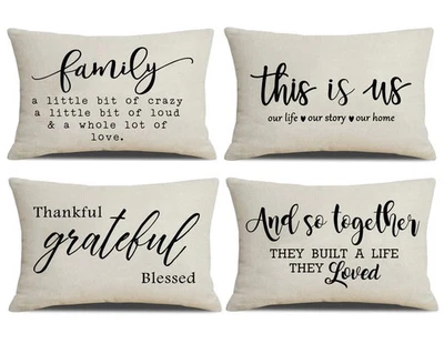 Set of 4 Farmhouse Pillow Covers 12x20 Thankful Grateful Blessed Family Lumba... - Image 1 of 4