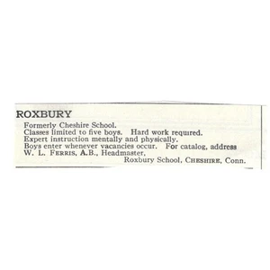 Anuncio de revista Roxbury Anteriormente Cheshire School Cheshire CT WL Ferris c1920 SAG4-S5 - Imagen 1 de 2