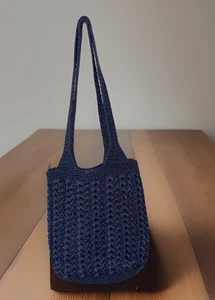 Bolso de hombro tejido azul pizarra nube ganchillo forrado con cremallera - Imagen 1 de 4