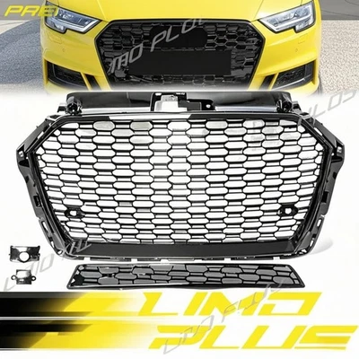 RS3 Style Honeycomb Grille Black Badgeless for Audi A3/A3 Quattro/S3 2017-2020 - Image 1 of 4