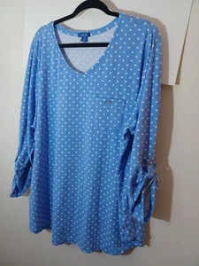 Liz and Me Women's Periwinkle Blue Polka Dot Pullover 2X 100% Cotton Roll-Tab - Picture 1 of 8