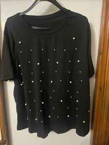 Brand New Plus Size Beaded Pearls Smart Dressy Ladies Black Top - Uk Size 24-4XL - Picture 1 of 6