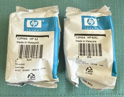 Genuine HP 62XL Black & 62 Tri Color Combo Pack Ink Cartridges Expired - Image 1 of 2