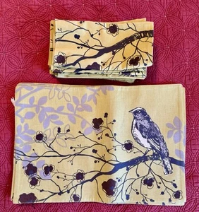 Linen Placemats 6 And Matching Napkins 12 World Market Bird In Tree Green Brown - Picture 1 of 10