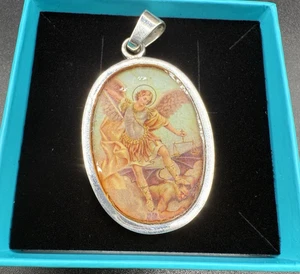 St Michael The Archangel Pendant - 925 Silver Mexico Hallmark - FREE SHIP! - Picture 1 of 5