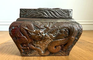 Antike japanische Teedose Repoussé Dragons Kupfer wurde versilbert 600 Gramm - Bild 1 von 12