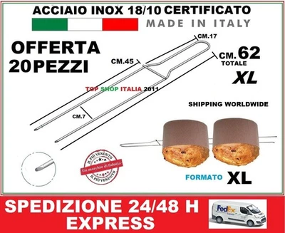20 PEZZI SPILLONE CM. 62 XL PER PANETTONE E COLOMBA SPILLONI INOX OFFERTA 9 2025 - Immagine 1 di 4