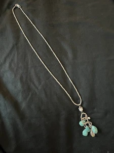 925 SterlingSilver Necklace Pearl, Turquoise,Peridot Gemstone, Dangle charms–16” - Picture 1 of 6