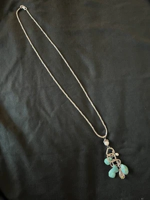 925 SterlingSilver Necklace Pearl, Turquoise,Peridot Gemstone, Dangle charms–16” - Image 1 of 4