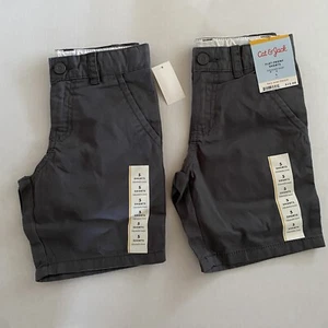 Boys Shorts Sz 5 NWT Grey Cat & Jack Set Of 2 Adjustable Waist Easy Snap Closure - Picture 1 of 7