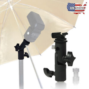 Photo Studio Screw Adjust Hot Shoe Flash Light Stand Bracket Holder w/ Umbrella