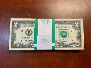2013 Uncirculated $2 Two Dollar BEP Pack of 100 Consecutive Notes - Free Ship US - Picture 1 of 3