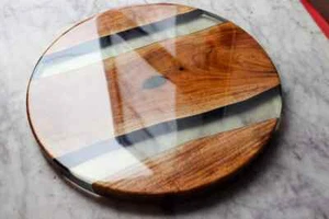 Mesa redonda de resina epoxi de 15" muebles de madera decoración del hogar - Imagen 1 de 1