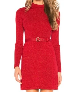 NWT $108 Free People French Girl Mini Sweater Dress Red Glitter Metallic S M - Picture 1 of 8