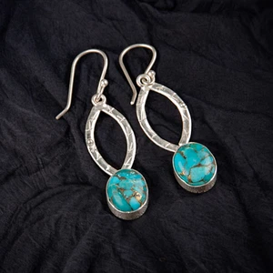 Copper Turquoise Gemstone Dangle Earring 925 Sterling Silver Handmade Jewelry - Picture 1 of 3
