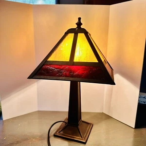 Meyda Tiffany Craftsman Mission “T” Accent Lamp M27123 Gold Ruby Honey Glass Art - Picture 1 of 18