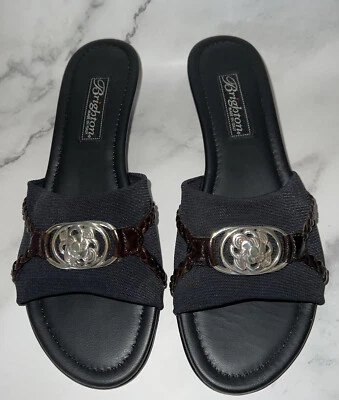 Nuevo en caja Brighton Lilian Mules de cuña de cuero chocolate negro talla 7,5 M. Venta al por menor $165 Foto 1 de 4