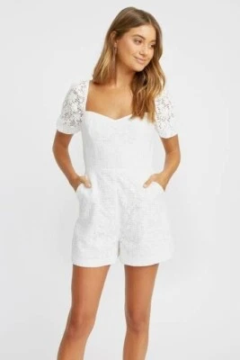 Kookai Anika Playsuit romper size 40 Aust 12 white lace short sleeve has pockets - image 1 of 4