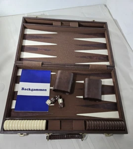 Vintage Backgammon Set Brown/Ivory Bakelite Chips 23x18” Folding Board /manual - Picture 1 of 14