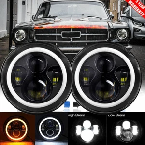 Para Ford Mustang 1965-1978 7" pulgadas Negro LED Faro Halo Anillo Ojo de Ángel Par - Imagen 1 de 11