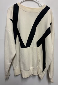 H&M Mens Long Sleeve Pullover Sweater Crew Neck Tight Knit Cotton Cream White L - Picture 1 of 4