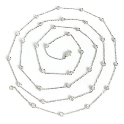 Collar Estación Bisel Diamante Largo Oro Blanco 14K, 36.5 Pulgadas, 4.50 CTW Foto 1 de 4