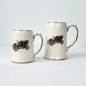 VTG Sadler England Father & Son Ceramic Mugs Ford Model T Automobile Gold Rim - Picture 1 of 10