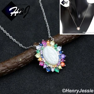WOMEN SOLID 925 STERLING SILVER ICY BLING CZ VIRGIN MARY PENDANT NECKLACE*WN20 - Picture 1 of 6