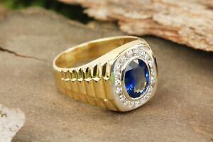 2Ct Oval Cut Lab Created Blue Sapphire Halo Mens Wedding Band For Fathers Day