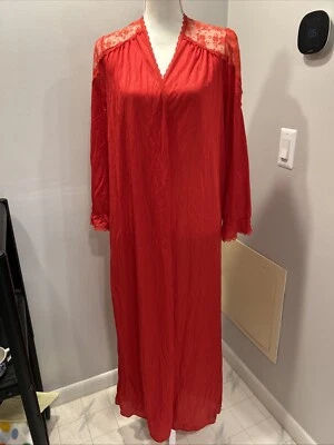 Vintage Undercover Wear Long Red Nylon Lace Robe Size Small Made In USA - Image 1 of 4
