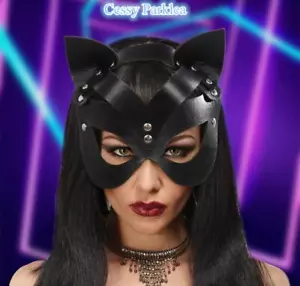 SN-B1-2 Adult Faux Leather Cat Women Catwomen Masquerade Party Eye Mask w/Ears - Picture 1 of 9