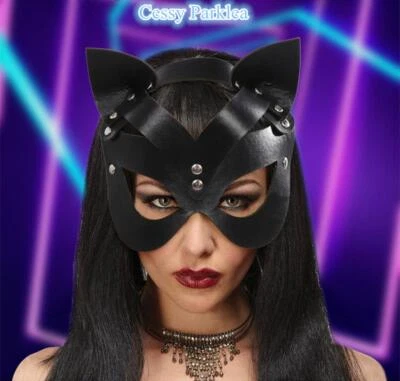 SN-B1-2 Adult Faux Leather Cat Women Catwomen Masquerade Party Eye Mask w/Ears - Image 1 of 4