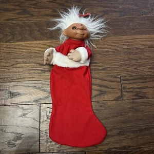 Vintage Troll Doll Head Christmas Stocking Red White Creepy Fairy - Picture 1 of 3