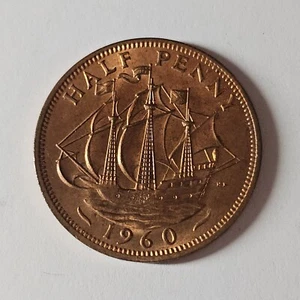 1960 Great Britain UK halfpenny - KM# 896 - SHIP LOW COST - UK-120 - Picture 1 of 5